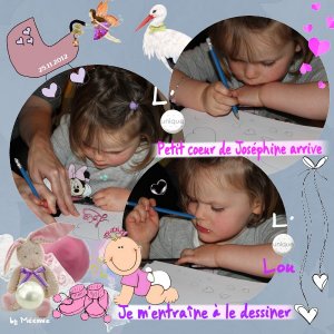 Louise dessine le petit coeur de Joséphine
