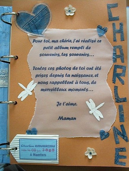 1ère page de l'album de ma fille Charline 16 ans