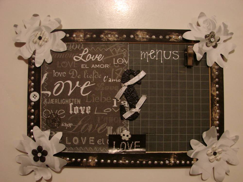 Ardoise Love (noir, fleurs, messages d'amour)