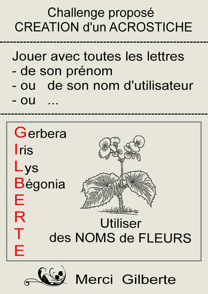 CHALLENGE-ACROSTICHE avec des NOMS de FLEURS