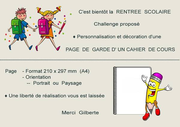 CHALLENGE -  PAGE DE GARDE D'UN CAHIER DE COURS
