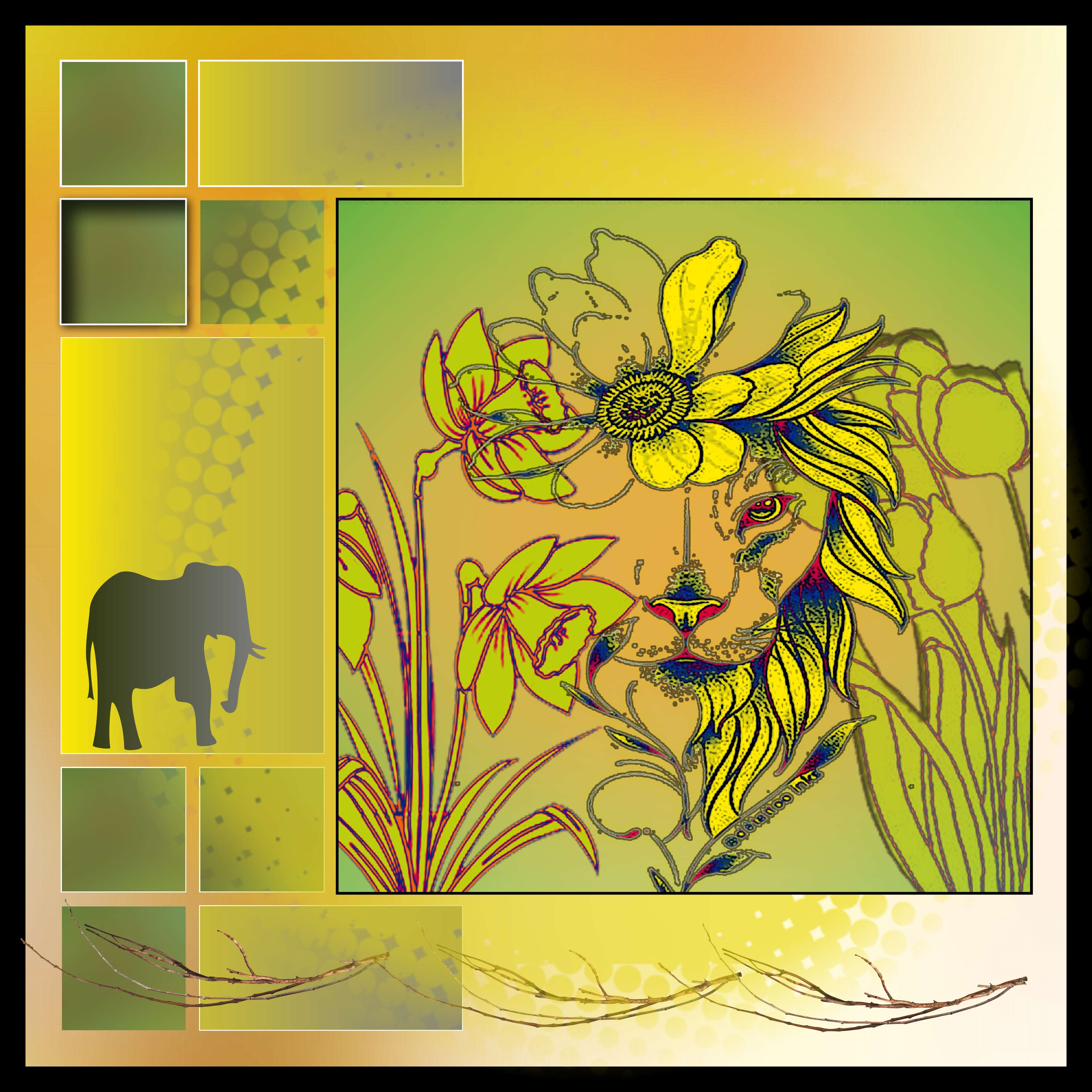 dans la jungle avec courbes et transter de degrade sur les fleurs et personnage.jpg