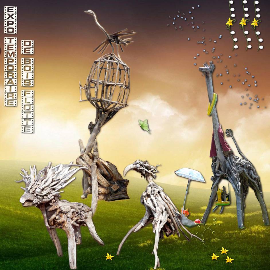 double page sculptures bois flotté