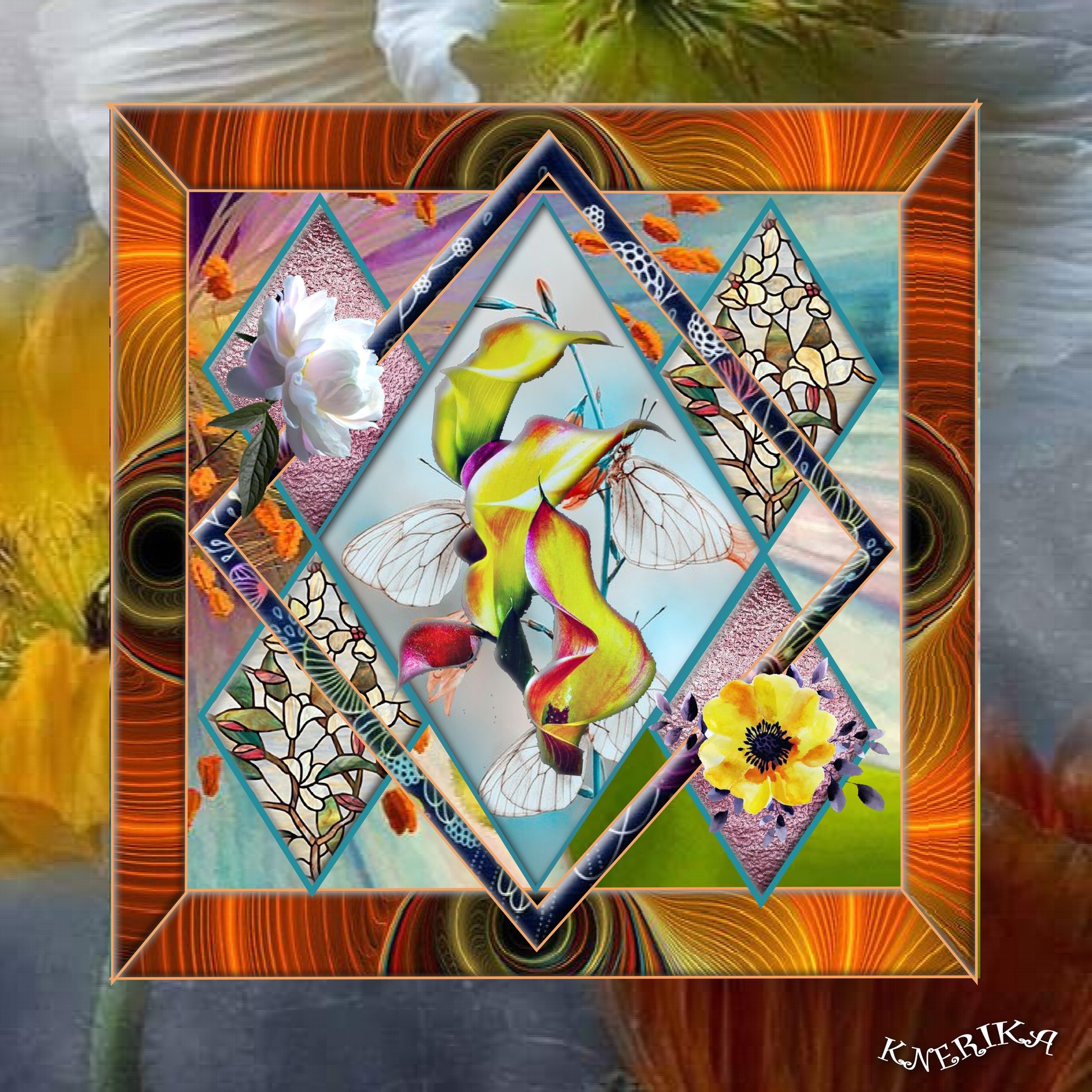 Fleurs encadrées,  Anne Marie