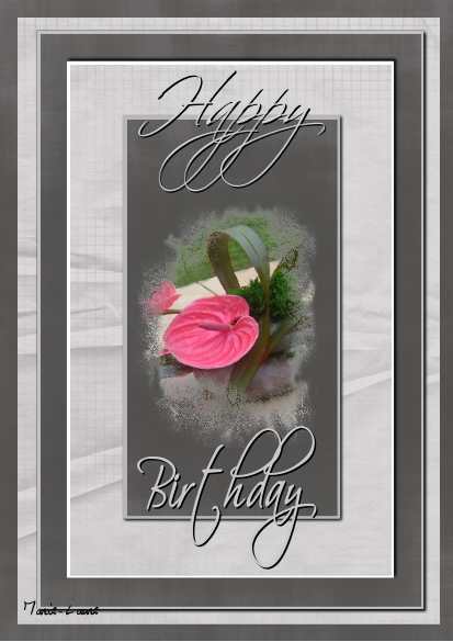Happy Birthday  (une fleur   rose sur fond gris )