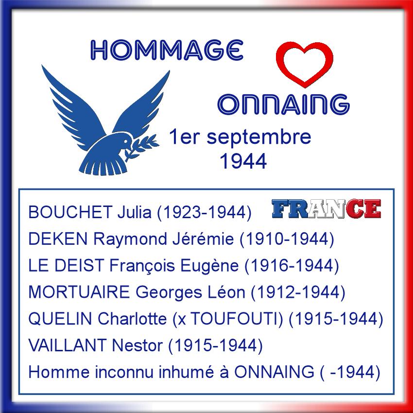 ONNAING LE 1ER SEPTEMBRE 1944 - HOMMAGE