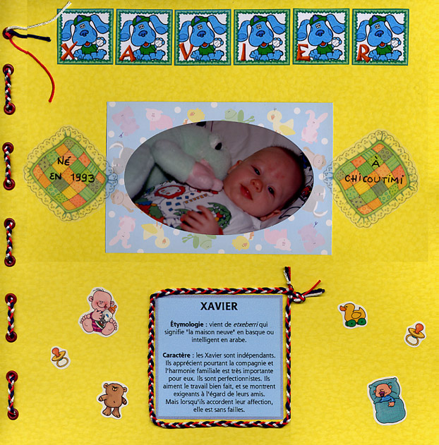 Page de présentation de l'album de Xavier