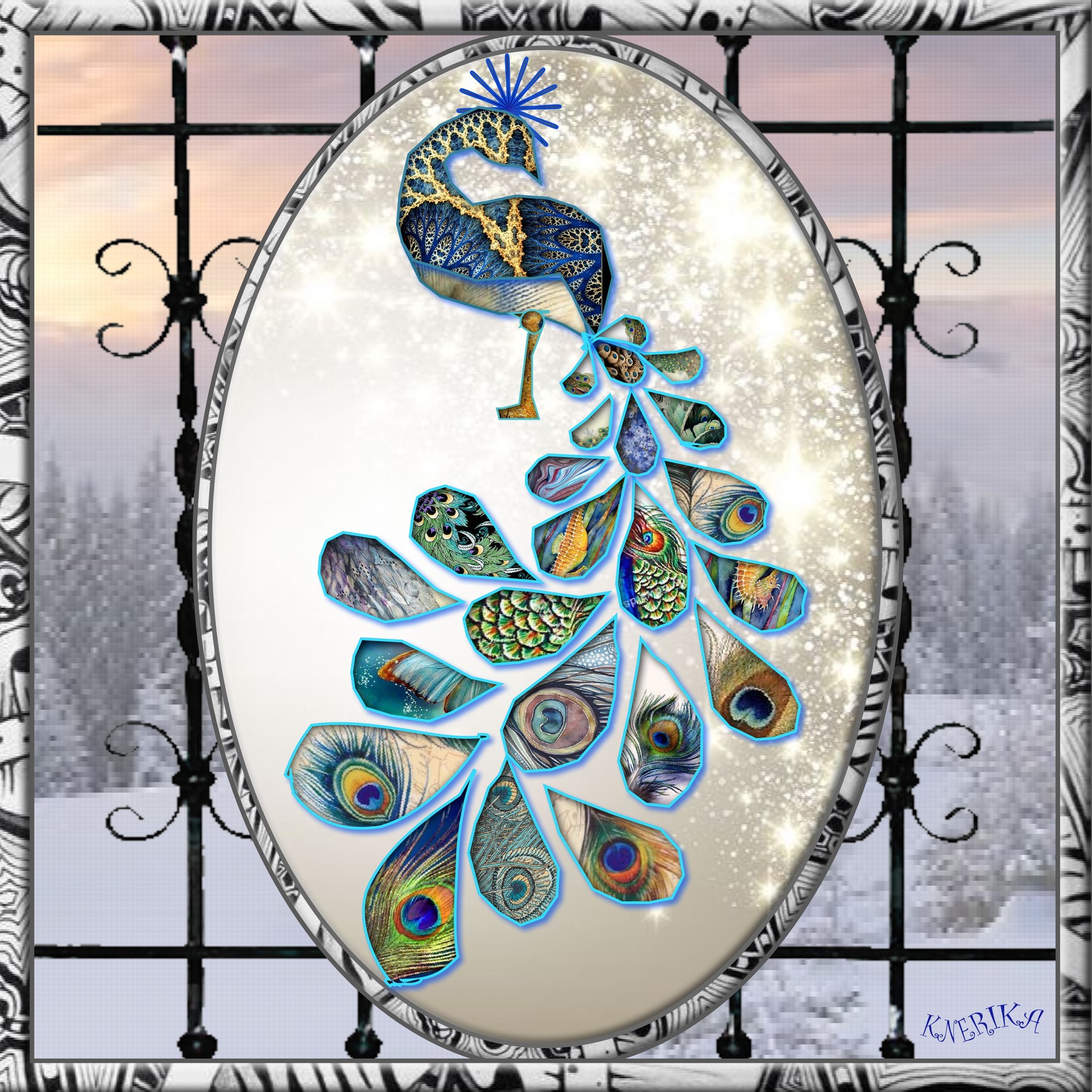 paon en vitrail sur une porte, Anne Marie jpg