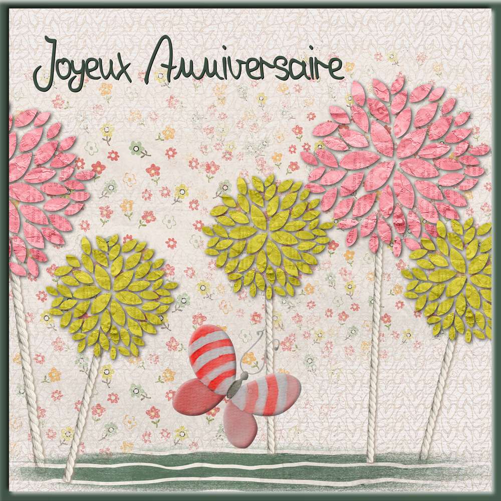 Carte anniversaire femme papillons et fleurs