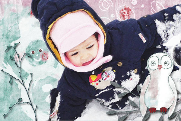 Première neige (ma fille à 18 mois)