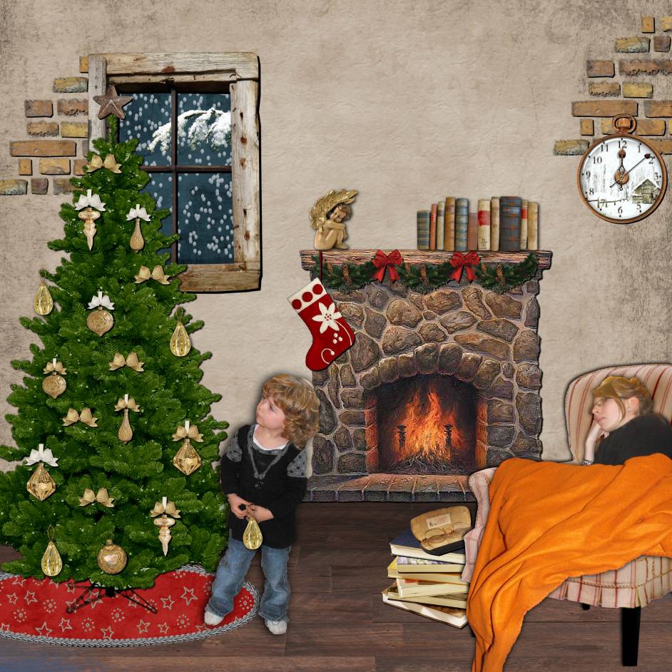 près de la cheminée...