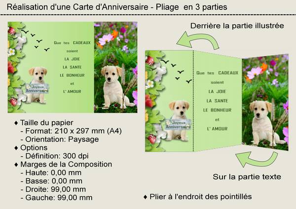 REALISATION D'UNE CARTE D'ANNIVERSAIRE - PLIAGE EN 3 PARTIES