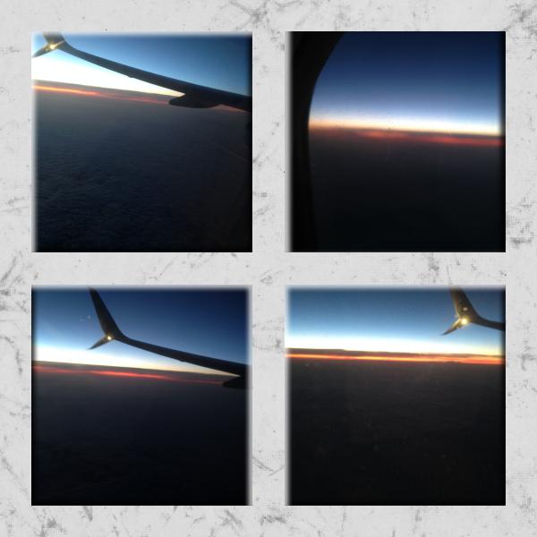 tombée de la nuit vue du hublot retour Canarie