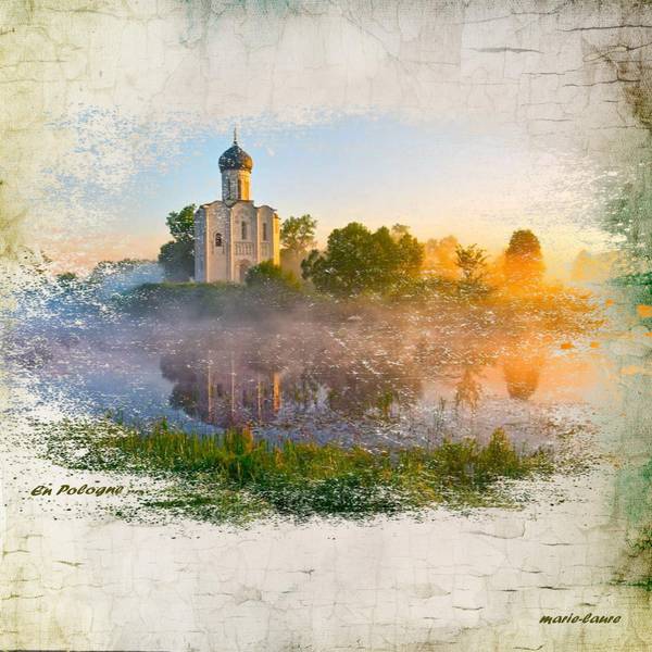 Un clocher pardessus la brume et les arbres ....