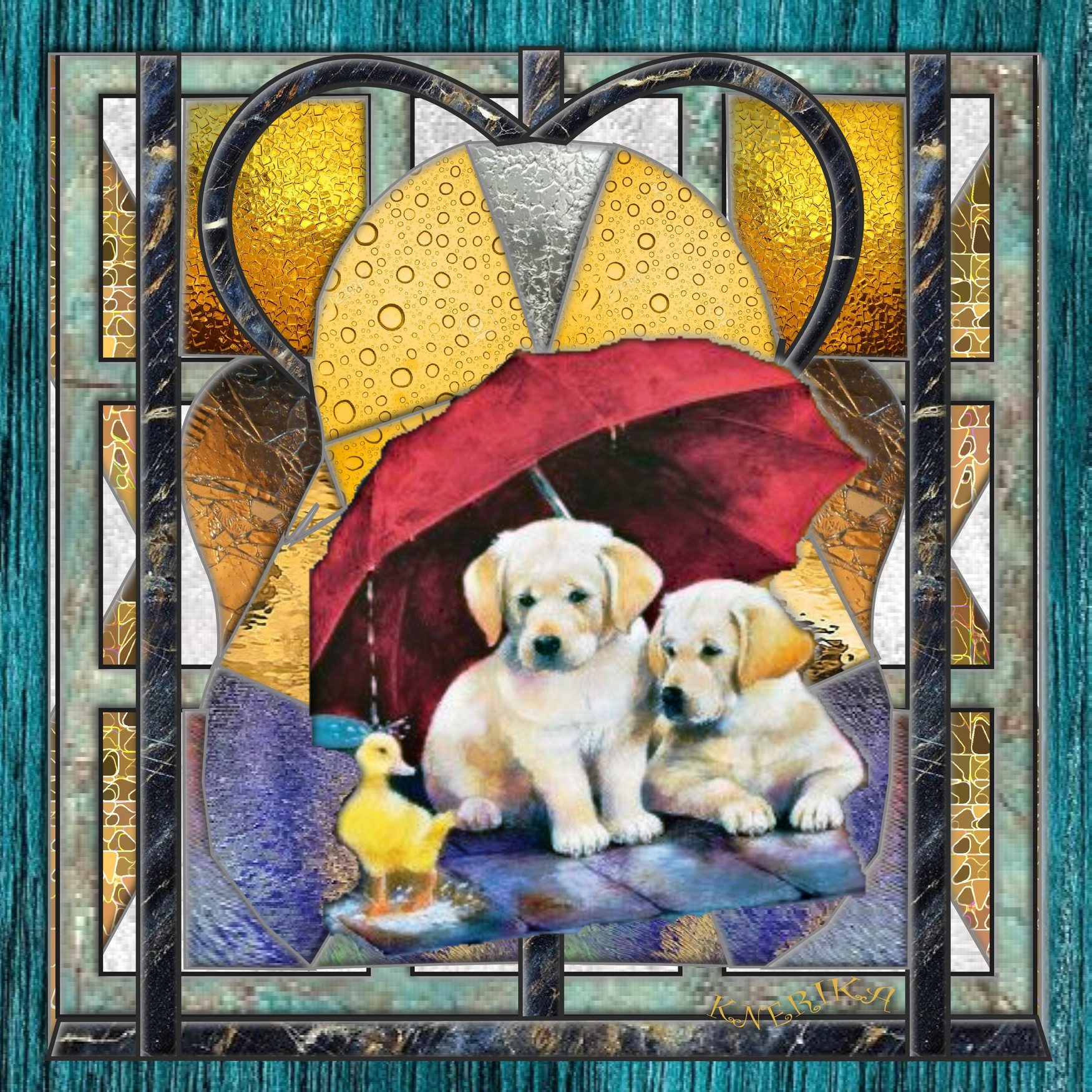 vitrail avec chiots, Anne Marie .jpg